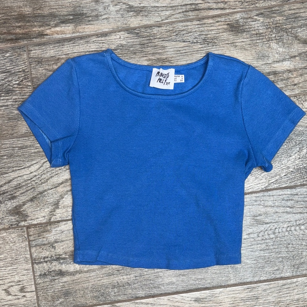 Princess Polly Blue Short Sleeve Ribbed Top